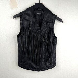 Wet Seal Faux Leather Grunge Punk Rock Biker Fringe Vest Black Size S